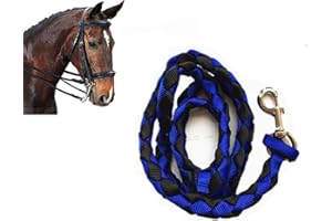 TOOLOFLIFE Guinzaglio equestre per cavalli, 1 pezzo, corda da viaggio stabile in cotone resistente, 2 metri, facile da agganciare blu e nero, 2 m