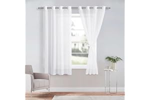 DWCN Sheer Przezroczysta zasłona z woalu, na przelotkach, do salonu, pokoju dziecięcego, sypialni, biała, 137 x 140 cm (wys. x szer.), 2 sztuki