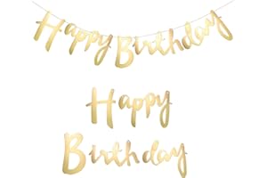 Happy Birthday Bannière Banderole Lettre Personnalisée Guirlande Décoration, banderole joyeux anniversaire, guirlande happy birthday pour Party Bonne Anniversaire Cérémonie - Doré
