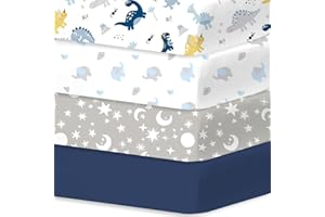 Little Grape Land 4 Pack Baby Cot Sheets 120 x 60 cm Fitted, Ultra Soft Breathable Microfiber Cot Bed Fitted Sheets, Oeko-Tex 100 Certified, Universal Fit for Boys and Girls, Dinosaur