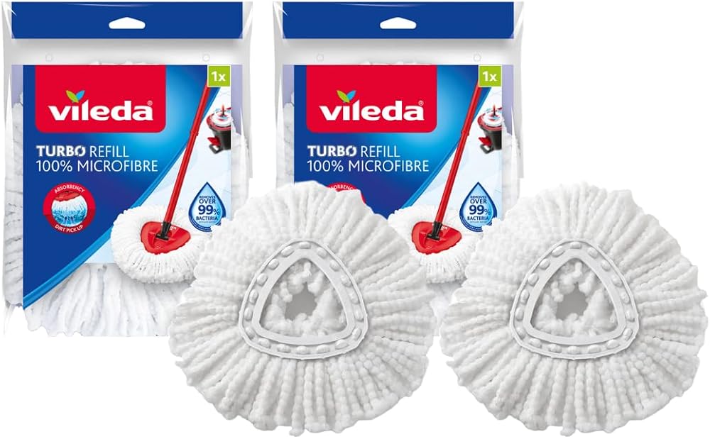 Vileda Turbo Classic mop yedek başlık, mikrofiber, beyaz, 2 adet | Orijinal Vileda paspas başlığı, makinede yıkanabilir, mühürlü sert zeminler için idealdir – laminant, parke, fayans vb.