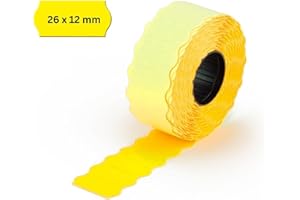 UNBEKANNT Pokornys | Etiquetas autoadhesivas para etiquetadoras | 9000 etiquetas para marcar precios, fecha de caducidad, número de artículos y mucho más | Rojas, borde ondulado y dimensiones de 25x12 mm