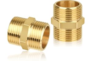 SVALOR Brass Hex Nipple Connector, 2 Pcs, 3/4" G3/4 x G3/4 Male Thread, Pipe Fitting