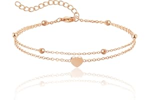 RWQIAN Cavigliera regolabile in acciaio inossidabile impermeabile con cuore (lunghezza catena 20 + 5cm)