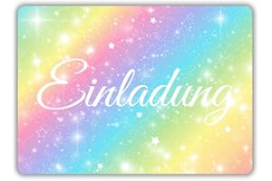 ‎CELEBR8TE celebr8te 12x Glitzer Regenbogen Einladungskarten - Für den Kindergeburtstag von Mädchen - Glitzer Party Geburtstagseinladungen inkl. Messenger Bild & Urlaubsgutschein