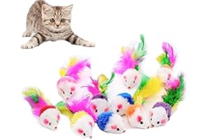 PSFXBM 20 Pcs cat mouse toy, Cat Catnip Mice Toys, Cat Toy Mice Rattle Set, mouse cat toy, Interactive Realistic Plush Pets, Variety Interactive Cat Toy,with Feather Tail for Cat Kitten (Random Color)