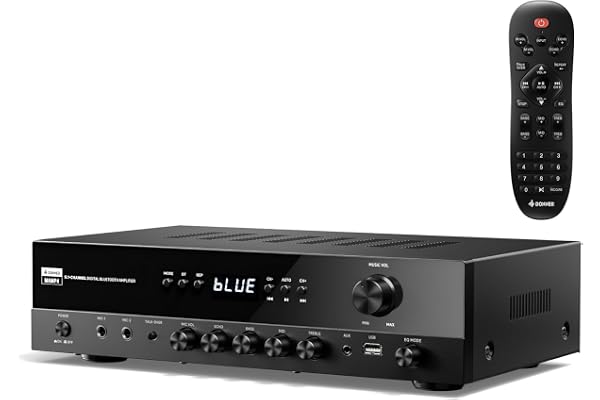 Donner Récepteur Stéréo, Amplificateur Audio 5.1 Canaux avec Bluetooth 5.3, entrées Optique/Coaxiale, USB, FM, 2 Entrées Micro, écho, RCA, Le Karaoké et Les Enceintes Home Cinéma, MAMP4