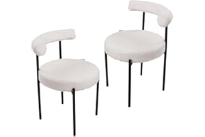 Warmiehomy Upholstered Dining Chairs Set of 2, Kitchen Chairs for Dining Room Living Room Office Lounge Reception, with Back and Metal Legs, Tufted Teddy Velvet, White
