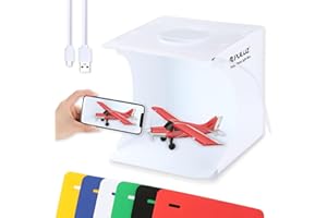 Mini Photo Studio Box, PULUZ 20cm Kit de Carpa de luz para fotografía portátil, Softbox de iluminación Plegable Blanca con 20 Luces LED + 6 Fondos para exhibición de Productos