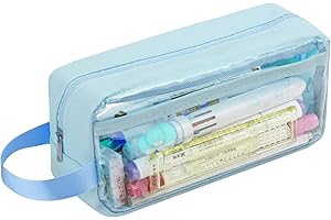 hoinya Clear Pencil Case, Clear Exam Pencil Case, Waterproof PVC Transparent Toiletries Storage Pouch Bag – Suitable for Stationery, Cosmetic, Makeup, Travel & Office Supplies (Blue)