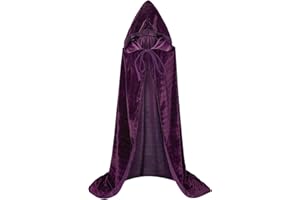 FUIPVGI 140 cm/55" Capa de Terciopelo con Capucha de Longitud Completa Púrpura,Capa con Capucha Disfraz de Parca,Capa Cosplay de Mago Bruja Diablo para Halloween Navidad (Púrpura)