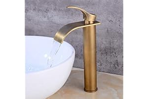 BOATX Badarmatur Antik Waschtischarmatur Wasserfall Bad Wasserhahn Hoch Waschbecken Armatur Mischbatterie für Badezimmer aus Messing