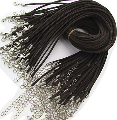 Gozillon 100pcs 3mm Flat Faux Suede Imitation Leather Cord/String/Band For Pendant Necklace Jewellery Findings/Making With Lobster Clasp 18 Inches (dark coffee brown)