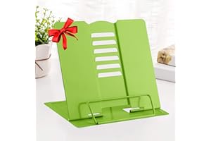 MSDADA Supporto per libri in metallo per lettura e riposo,libro di cucina regolabile,supporto per documenti,portatile,robusto, per ricette,libri di testo tablet,libri musicali con clip di pagina(verde)