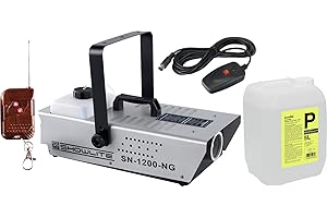 Showlite SN-1200 Nebelmaschine Set (1200 Watt, 350m³ Nebelausstoß/min, 7 Min. Aufwärmzeit, Kabel- und Funkfernbedienung, 5 L Nebelfluid)