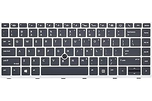 KBRPARTS Ersatztastatur für HP EliteBook 840 G5 840 G6, EliteBook 745 G5 745 G6, EliteBook 846 G5 846 G6, EliteBook 840 G5 Tastatur mit Hintergrundbeleuchtung mit Zeiger, Silberrahmen, US-Layout L11307-01