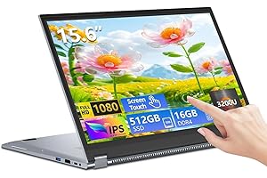 Tunhail PC Portatile 15,6 Pollici, Computer Portatile 2 in 1, Notebook Capovolgimento a 360° 1920X1080 IPS,16GB RAM 512GB SSD,Ryzen R3 3200U Laptop, Supporto USB RJ45 Type-C,Per Studio Lavoro