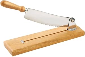 Louis Tellier - Corta Pan Profesional de Acero Inoxidable con Base de Madera - Cuchilla Recta de 25 cm - Utensilio de Cocina Duradero
