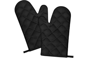 UIRHEURD Manoplas Horno Guantes Barbacoa Guantes Horno Profesional Guantes para Horno De Cocina Guantes De Cocina para Horno Manopla Horno Oven Gloves para Cocinar Hornear Asar (Negro)
