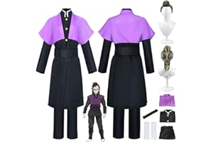 Tjmiaohao Anime Character Shinazugawa Genya Cosplay Costume Outfit Demon Slayer Kamado Tanjirou Kimono Wig Full Set Halloween Party Carnival Uniform Dress Up Suit for Men Boys