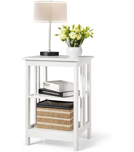 Bijzettafel, nachtkastje, set van 2, banktafel met 3 planken Bijzettafel, nachtkastje, set van 2, banktafel met 3 planken