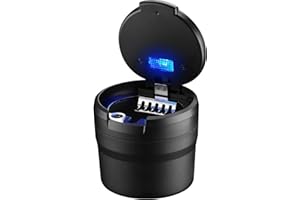 Anwangda Auto-Aschenbecher mit Deckel, LED-Licht, tragbarer Aschenbecher, selbstlöschend für Autos, Lieferwagen, Outdoor, Camping (schwarz)