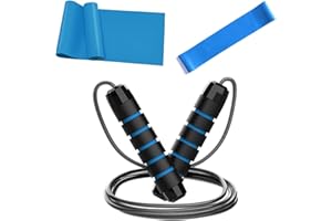 DYNAMOLL Pack Fitness 3 en 1: Cuerda para Saltar, Comba con Mango Antideslizante, Rodamientos, Banda Elástica y Goma Circular. Ideal para Entrenamiento en Casa, Crossfit, Pilates, Musculación