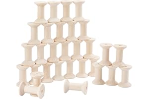 PH PandaHall 30pz Bobina Vuota Legno Bobina Vuota per Corda, Bobine di Filo Vuote Bobine di Legno Artigianali per Filo da Ricamo, Nastro con Pompon, Artigianato e Cucito, 47x31mm