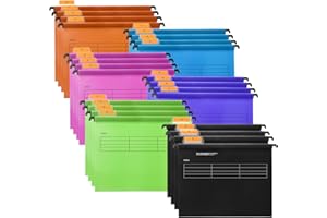 Hiziwimi 24Pcs A4 Suspension Files [Pack 24], PP Material Filing Cabinet with Tabs and Inserts,Filing Cabinet Hanging File for Office School Desktop File Storage, File Classification File Folder