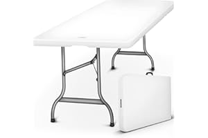 tillvex Mesa Plegable Multifuncional 180 x 75 cm | Mesa Portátil de Jardín, Terraza, Exterior, Balcón, Picnic | Mesa de Camping de Plástico para 8 Personas (Blanco)