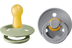 BIBS Colour Smoczek, 2 szt., Bez BPA, Okrągły kształt gumowej główki. Lateks z kauczuku naturalnego, Rozmiar 2 (6-18 miesięcy), Sage/Cloud