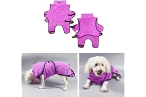 Tineer Haustier Bademantel Super Wasser aufnehmender Welpen Badetuch Schnell trocknender Bademantel Hält Ihren Hund Katze saubere warme Decke (L, Purple)