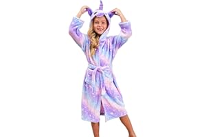 CERUWUM Peignoir Licorne pour Filles Robes de Chambre en Molleton Doux avec Capuche