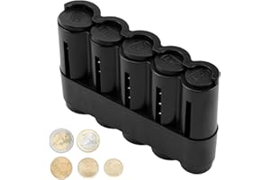 YINGMENGZHIGE Schwarz Münzsortierer Euro,Münzen Sortierer,Münzspender Euro,Kleingeld Aufbewahrung,Münzbox mit 5 Fächern,Münzhalter Auto,Münzen Box für 2€,1€,50 Cent,20 Cent,10 Cent für Verkaufsstellen Reisegepäck