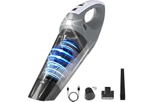 Hihhy Handstaubsauger, 9000Pa Kabellos Handstaubsauger Akku, Tragbarer Mini Staubsauger mit Type-C Schnellladung, Handsauger mit LED-Licht für Auto, Haus, Tierhaare, Grau