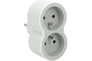 LEGRAND - Fiche Multiprise Biplite - 2 Prises Frontales avec Terre - Positionnement Vertical - Sécurité Enfant Intégrée - Blanc et Gris Clair