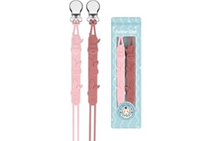 Kowlone Cadenas Chupetes Silicona Clips De Chupete Para Bebé Porta Chupetero Conejo Soothie Clip Sujeta Chupete Holder Binky Clips Niño Chicas 2-Paquetes(Rosa)