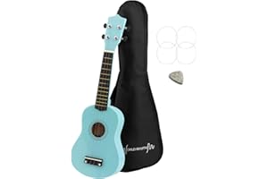 World Rhythm Wr-306 Ukulele Soprano per Principianti, Finitura Blu Chiaro, Con Custodia, Corde Di Ricambio e Plettro In Feltro, Blu (Azzurro)