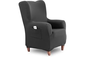 ‎TEXTIL-HOME Textilhome Ohrensessel Bezug 1-Sitzer Jacquard Stretchhusse für Ohrensessel, Elastischer Ohrensesselbezug & Überzug, Sesselschoner Waschbar, Grey 70–100 cm