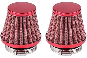 ETOPARS 2 X Rosso Filtro Aria Moto Universale Kit Filtro Aspirazione Aria Moto 48mm 49mm 50mm Morsetto Fredda Induzione Filtro dell'Aria Cono Moto Scooter