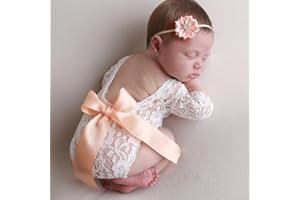 IKASUS Baby Photo Shooting Costumi,Accessori di scena fotografici neonati,Baby Backless Pizzo pagliaccetto vestiti foto abbigliamento bambino abbigliamento set per bambini foto fotografia accessori stile A: bianco