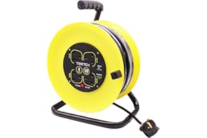 MARCH-ANGLE 50 Metres Four Socket Open Cable Reel Extension Lead Garden Outdoor with Winding Handle 13A 4 Socket Thermal Out and Power Switch High Visibility Cable
