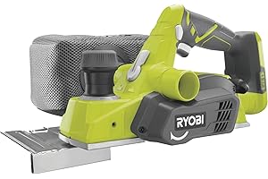 RYOBI - Rabot Électrique 82mm 18V ONE+ - Utilisations Gros travaux de Rabotage, Portes & Fenêtres, Chanfreins - Livré avec 2 Fers Réversibles Carbure Tungstène, 1 Guide, 1 Sac à Poussière - R18PL-0