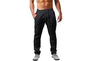 NEMXCE Leinenhose Herren Lang Leichte Sommerhose Herren Loose Fit Freizeithose mit Taschen Kordelzug für Urlaub Strand Yoga Alltag