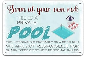 TARIKA Vintage-Eisenmalerei Metallplatte Neuheit Schwimmbad-Dekor Schwimmen auf eigene Gefahr This is a Private Pool langlebiges Metallschild für drinnen und draußen lustiges Geschenk und Wanddekoration