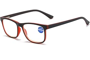 MMOWW Gafas de lectura anti-luz azul gafas de ordenador antifatiga de marco completo rectangulares neutrales y de moda, con bisagras de resorte (rojo,+2.5)