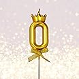 FI - FLICK IN 1 Pc Unscented Candle for Birthday Cake - Metallic Number Zero With Crown On Top for Anniversary, 10Th Birthday Cake Decoration (Pack of 1, Gold)