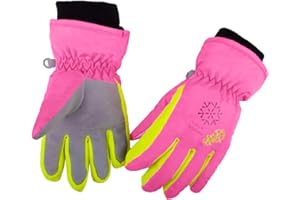 Azarxis Dziecięce rękawiczki zimowe, rękawice narciarskie dla dzieci, dziewczynek, chłopców, jazdy na rowerze, jazdy na nartach, snowboardzie (różowo-czerwone, XS (3-5 lat))