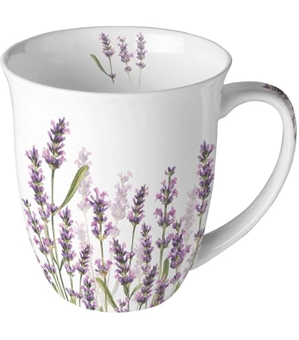 Ambiente Porzellantasse Mit Blumenmuster – 0,4 L Jumbotasse Aus Fine Bone China | Lila Floraldruck, Spülmaschinengeeignet