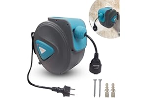 Aufun Automatik Kabeltrommel, 20m Automatischer Kabelaufroller Automatic Cable Winder Kabelführungssysteme mit 180° drehbar Wandhalterung und Montagematerial